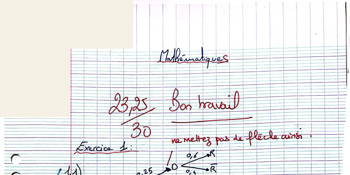 Copie corrigée, commentaire du professeur