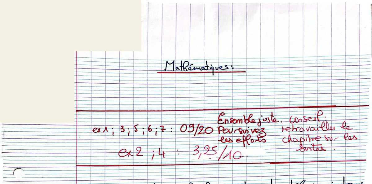 Copie corrigée, commentaire du professeur