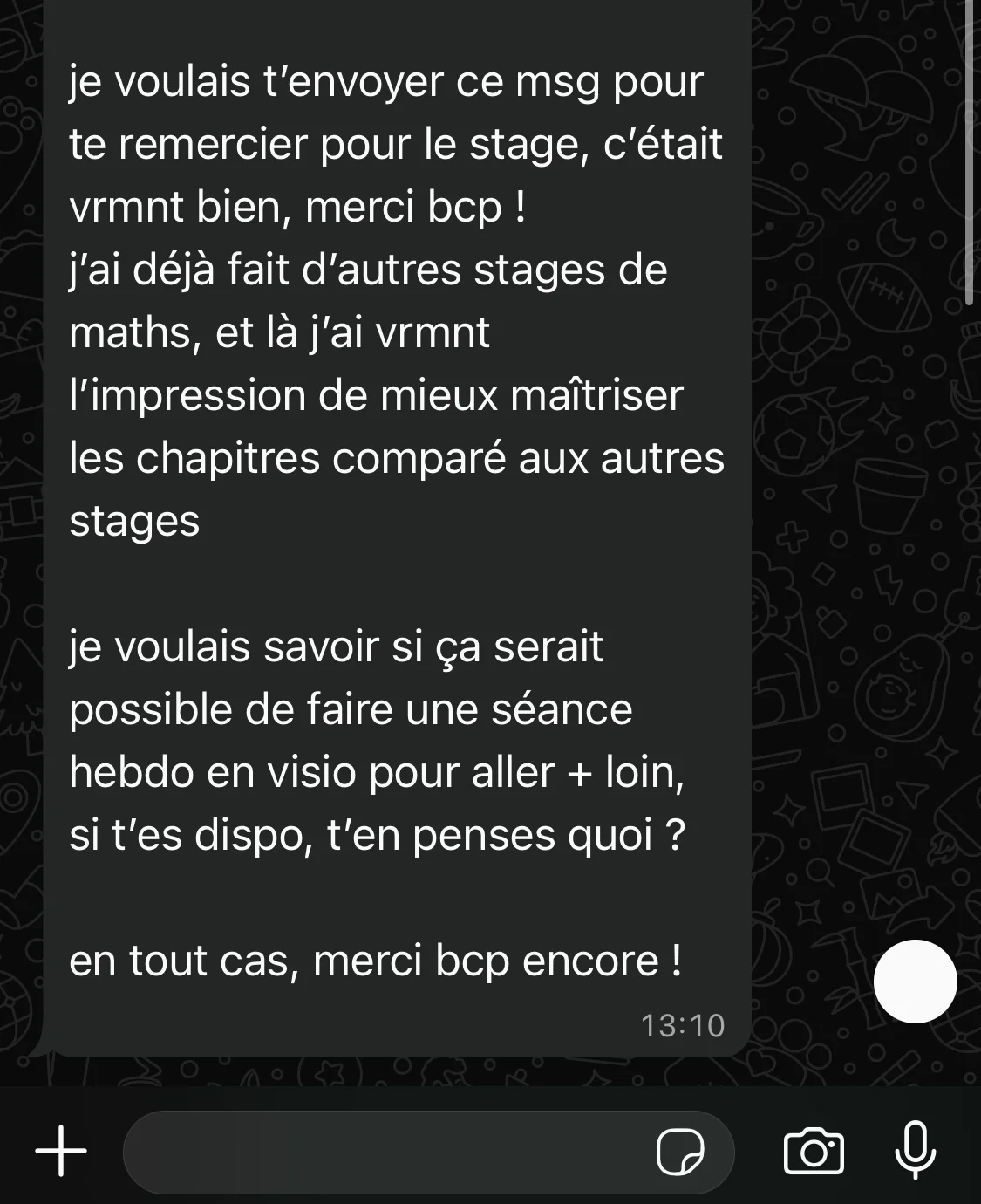 Message d'un élève